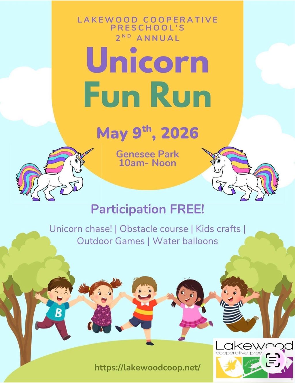 Unicorn Fun Run, Hosted by Lakewood Cooperative Preschool