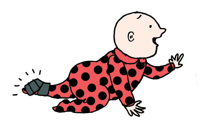 Baby with ankle monitor illustration by Alli Arnold