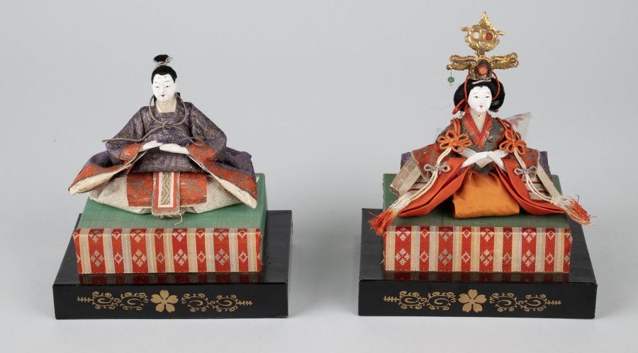 Vintage traditional Japanese dolls for Boys' and Girls' Days are on display.