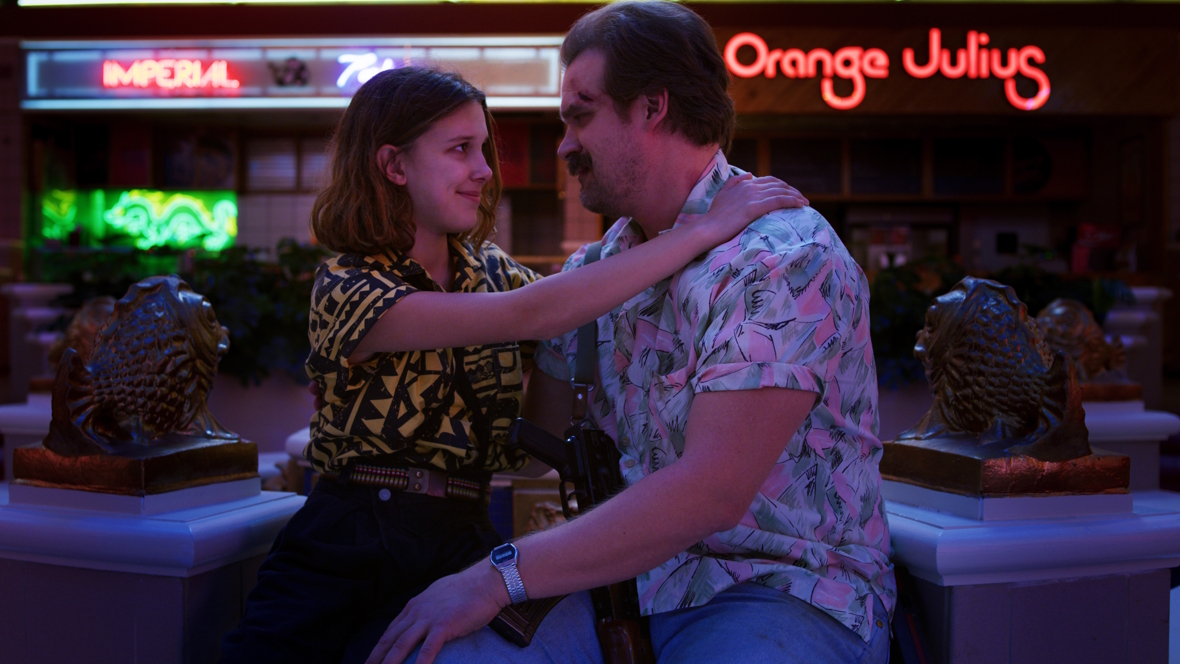 Hopper and Eleven from the TV show "Stranger Things"