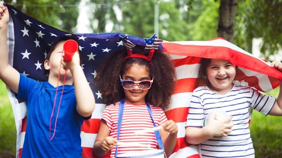 kids celebrating America 250 at a local event