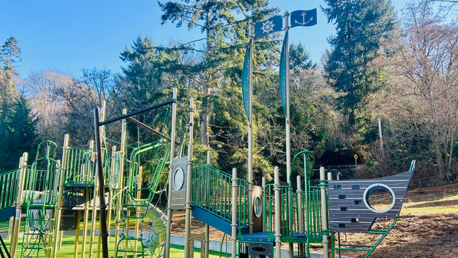 pirate ship playground at Dockton Park on a sunny day