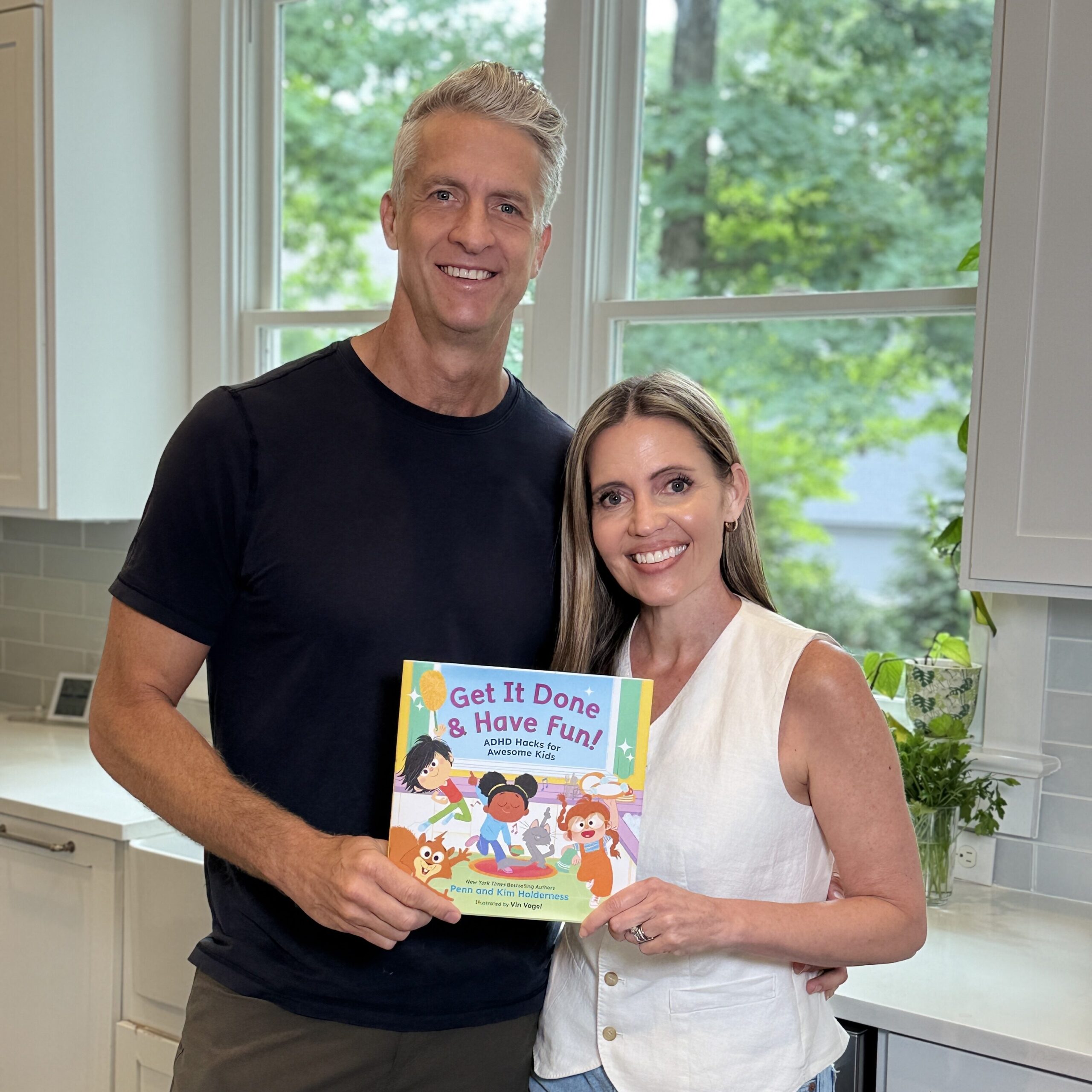 penn and kim holderness with their new book "Get it Done & Have Fun: ADHD Hacks for Awesome Kids"