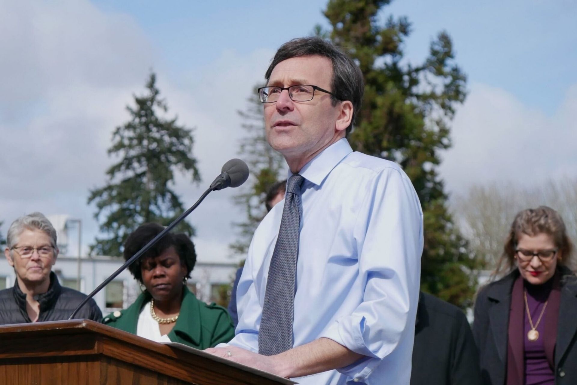 Gov. Bob Ferguson speaking at a press conference