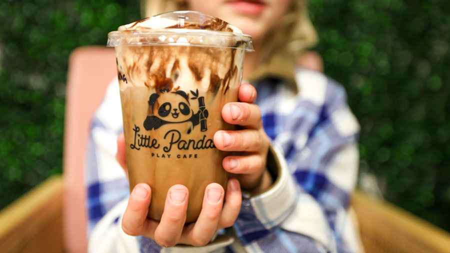 panda mocha specialty beverage from indoor play cafe Little Pandas in everett