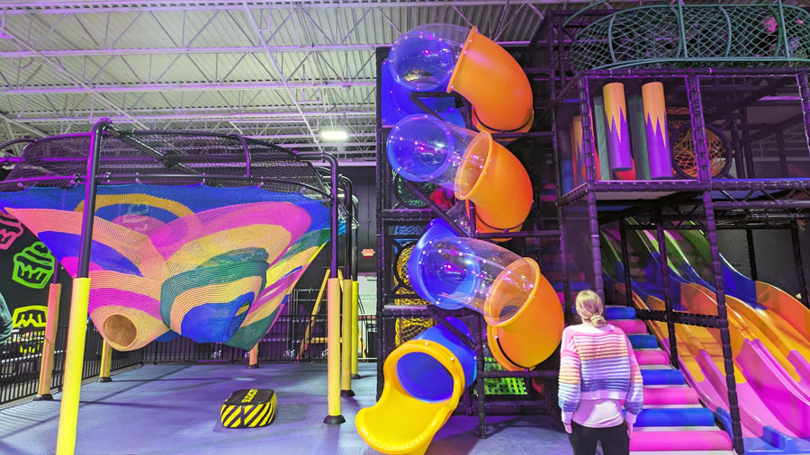 tube slide and activity area at Slick City Vancouver