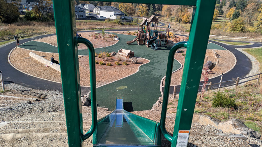 view from the top of the slide at Ridgefield's new playground near Vancouver